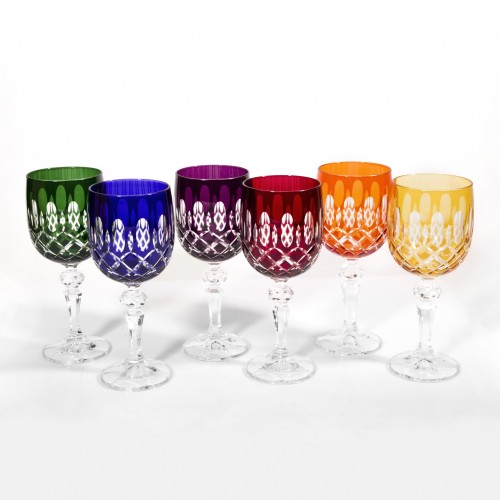 Bastille Multicoloured Crystal Wine Glasses, Set of 6