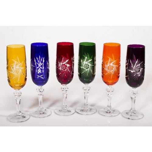 Cardinal Multicoloured Crystal Champagne Glasses, Set of 6