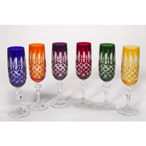 Bastille Multicoloured Crystal Champagne Glasses, Set of 6