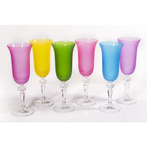 Rainbow Muliticoloured Crystal Champagne Glasses, Set of 6