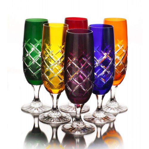 Checquers Multicoloured 24% Lead Crystal Champagne Glasses, Set of 6