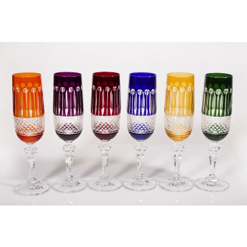 Emperor Multicoloured Crystal Champagne Glasses, Set of 6