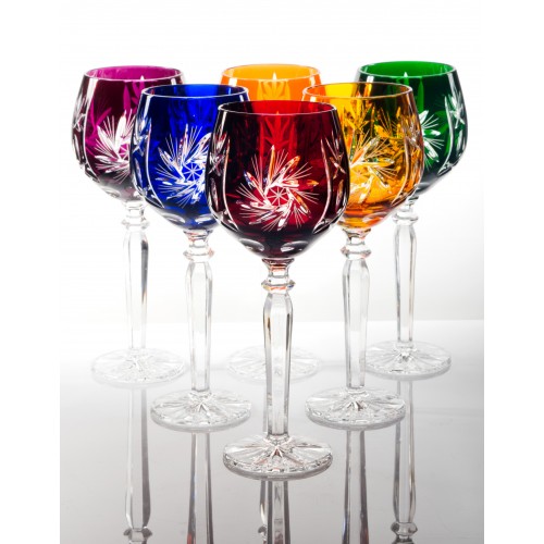 Cardinal 24% Lead Crystal Multicoloured Tall Wine Glasses, Set of 6