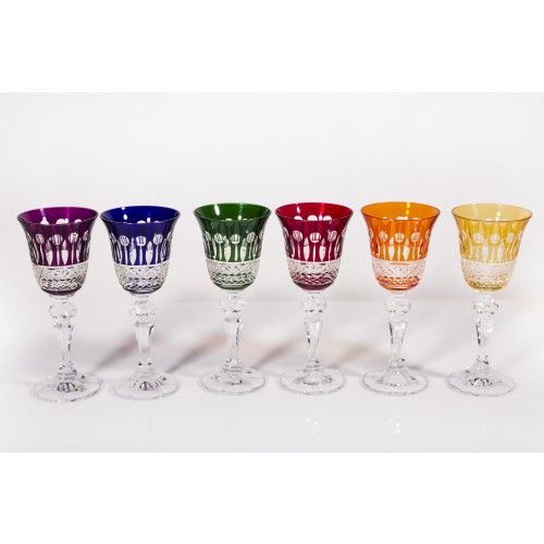 Emperor Multicoloured Crystal Sherry Glasses, Set of 6