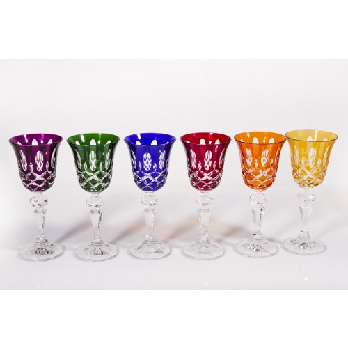  Bastille Multicoloured Crystal Sherry Glasses, Set of 6