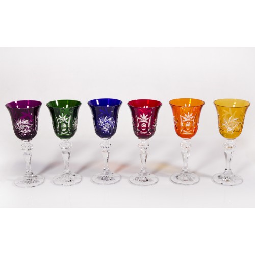 Cardinal Multicoloured Crystal Sherry Glasses, Set of 6