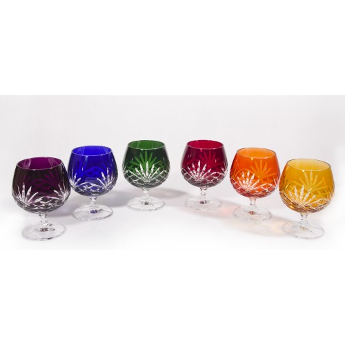 Timeless Multicoloured Crystal Brandy Glasses, Set of 6
