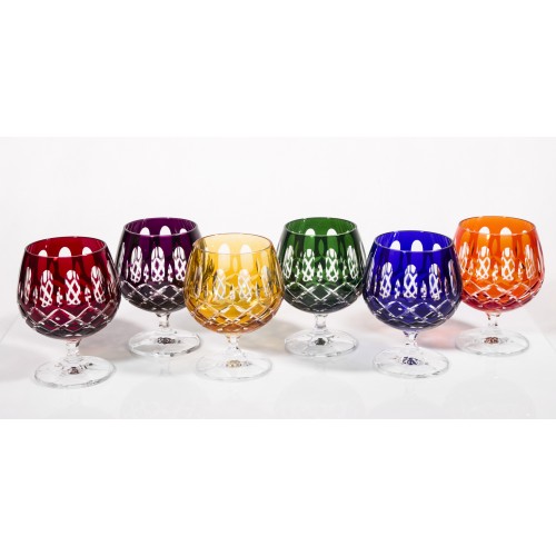 Bastille Multicoloured Crystal Brandy Glasses, Set of 6
