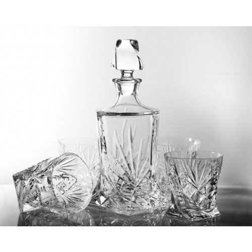 Set of Crystal Quadro Decanter and 4 Whisky Glasses, Timeless Collection