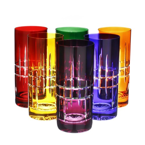 Polaris 24% Lead Crystal Multicoloured Highball Glasses, Set of 6