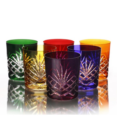Timeless 24% Lead Crystal Multicoloured Whisky Glasses, Set of 6 