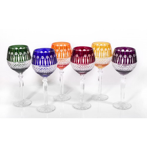 Emperor 24% Lead Crystal Multicoloured Wine Glasses, Set of 6