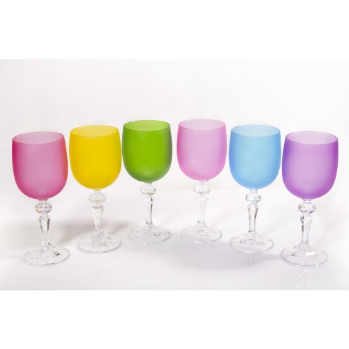 Rainbow Mlulticoloured Crystal Wine Glasses, Set of 6