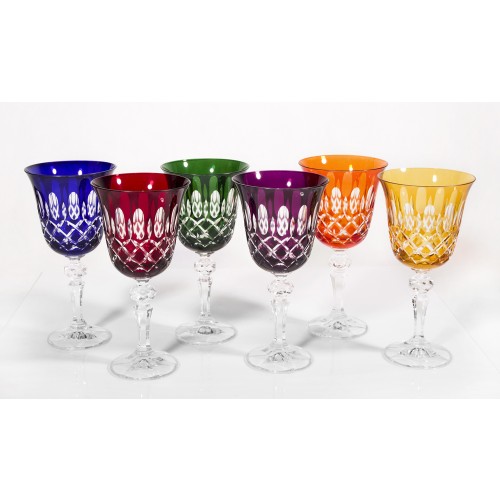 Bastille Multicoloured Crystal Goblet Wine Glasses, Set of 6