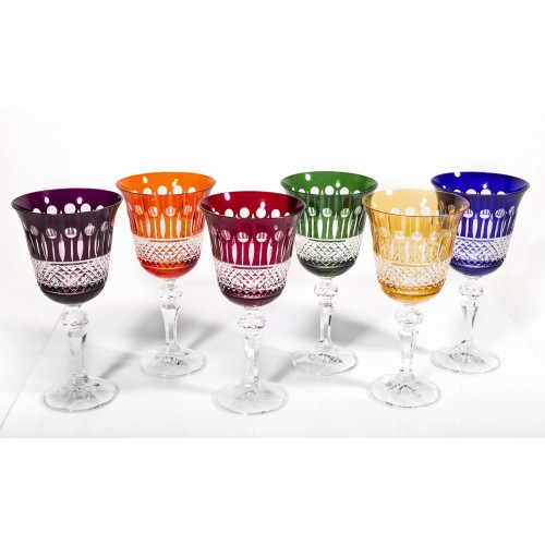 Emperor Multicoloured Crystal Goblet Wine Glasses, Set of 6