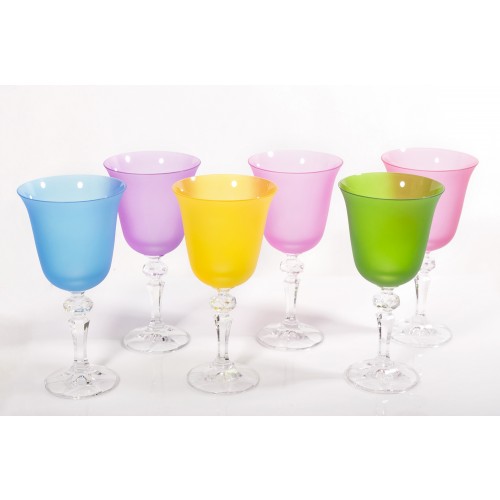 Rainbow Mluticoloured Crystal Wine Goblets, Set of 6