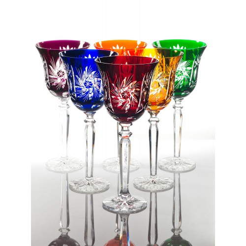 Cardinal 24% Lead Crystal Multicoloured Tall Wine Goblets, Set of 6