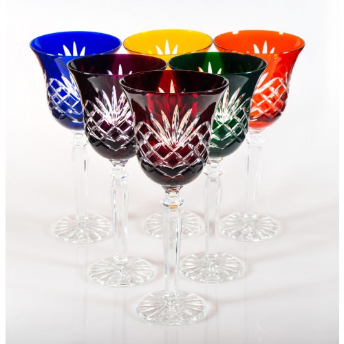 Timeless 24% Lead Crystal Multicoloured Tall Goblet Wine Glasses, Set of 6