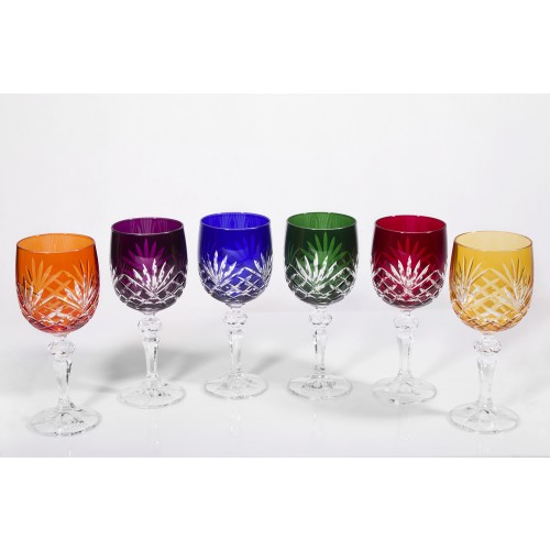 Timeless Multicoloured Crystal Wine Glasses, Set of 6