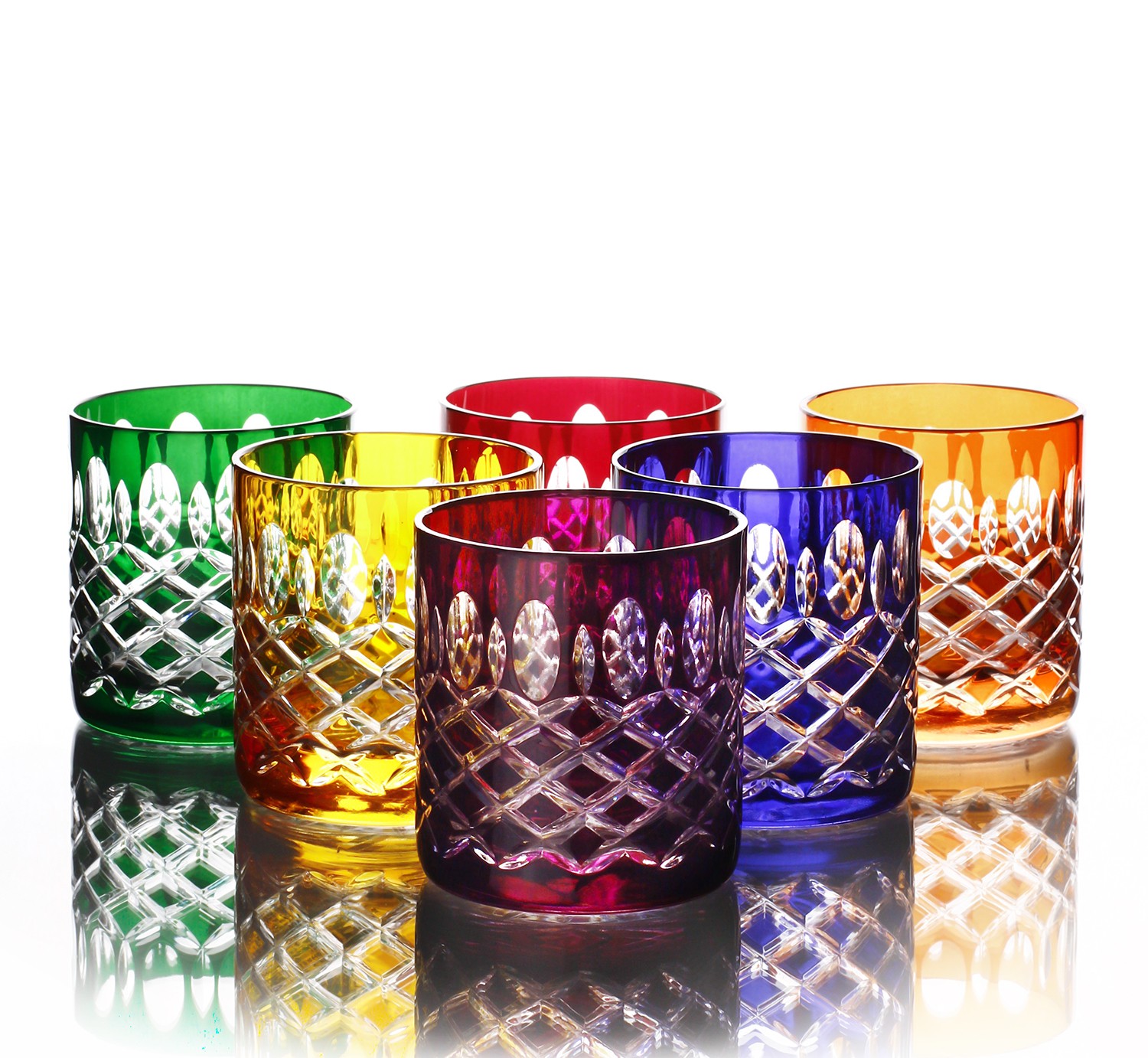 Bastille 24 Lead Crystal Multicoloured Whisky Glasses, Set of 6